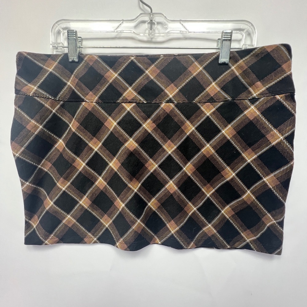 Divided H&M Brown Black Plaid Mini Skirt Large Stretch Academic Grunge 1050747